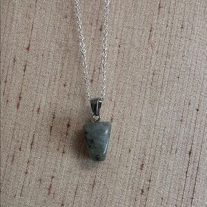 Prehnite Silver Necklace with Gray Pendant
